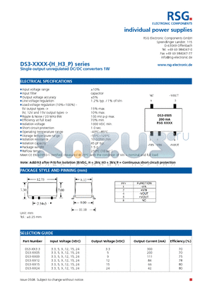 DS3-XX24 datasheet - Single output unregulated DC/DC converters 1W