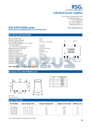 DS3-XX24D datasheet - Dual output unregulated DC/DC converters 2W