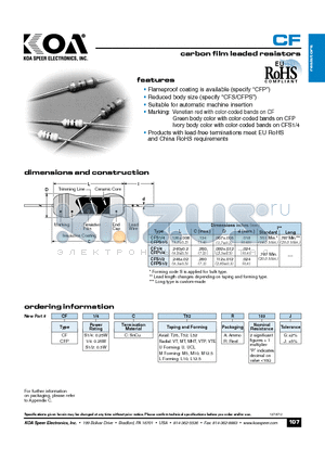 CFPS12CL52R103G datasheet - carbon film leaded resistors