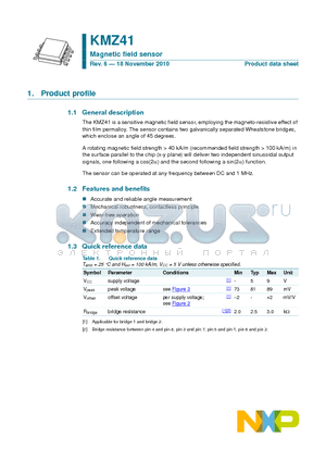 KMZ41_10 datasheet - Magnetic field sensor Accurate and reliable angle measurement