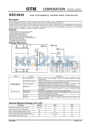 GSC3842 datasheet - HIGH PERFORMANCE CURRENT MODE CONTROLERS