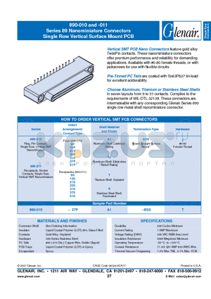 890-011-15PS-BSST datasheet - Nanominiature Connectors Single Row Vertical Surface Mount PCB