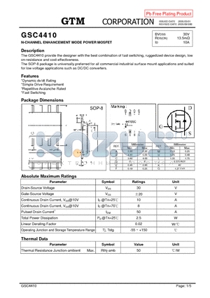 GSC4410 datasheet - N-CHANNEL ENHANCEMENT MODE POWER MOSFET