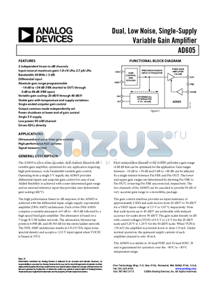 AD605ANZ datasheet - Dual, Low Noise, Single-Supply Variable Gain Amplifier