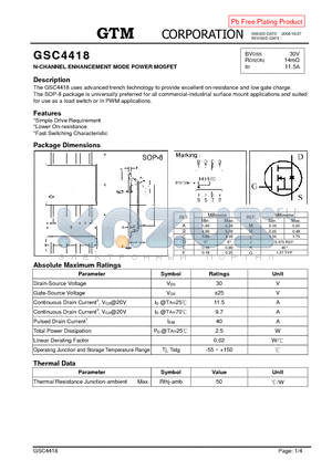 GSC4418 datasheet - N-CHANNEL ENHANCEMENT MODE POWER MOSFET