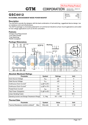 GSC4412 datasheet - N-CHANNEL ENHANCEMENT MODE POWER MOSFET