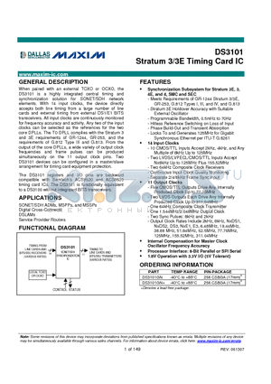 DS3101 datasheet - Stratum 3/3E Timing Card IC