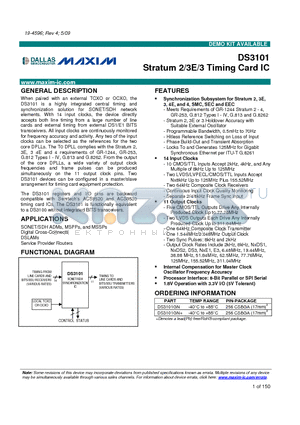 DS3101 datasheet - Stratum 2/3E/3 Timing Card IC