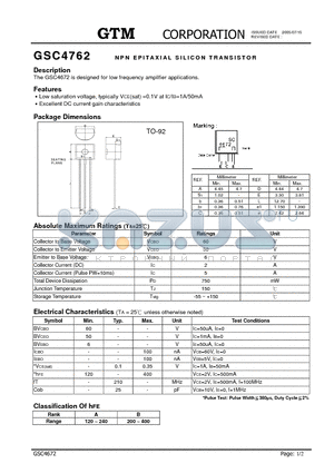 GSC4672 datasheet - NPN EPITAXIAL SILICON TRANSISTOR