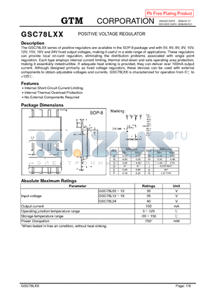 GSC78L10 datasheet - POSITIVE VOLTAGE REGULATOR