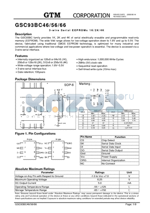 GSC93BC46 datasheet - 2-WIRE SERIAL EEPROMS