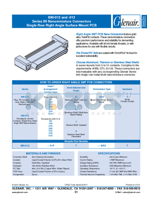 890-012-37PT-BRST datasheet - Nanominiature Connectors Single Row Right Angle Surface Mount PCB