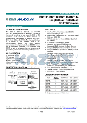 DS3141 datasheet - Single/Dual/Triple/Quad DS3/E3 Framers
