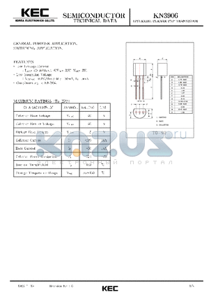 KN3906 datasheet - EPITAXIAL PLANAR PNP TRANSISTOR (GENERAL PURPOSE, SWITCHING)