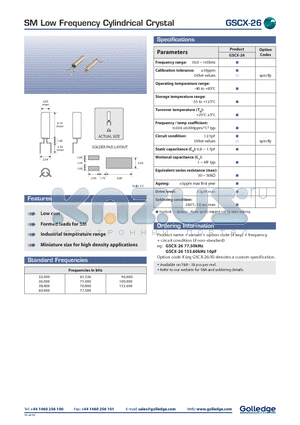 GSCX267750 datasheet - SM Low Frequency Cylindrical Crystal