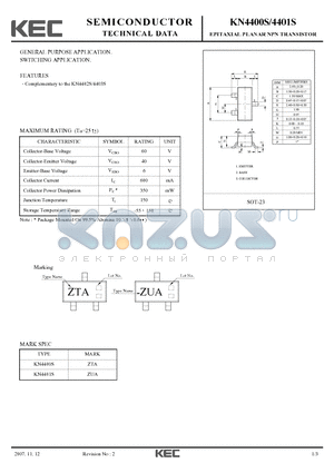 KN4400S_07 datasheet - EPITAXIAL PLANAR NPN TRANSISTOR