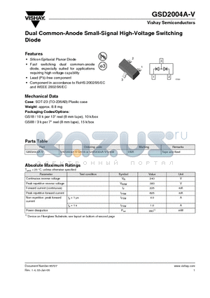 GSD2004A-V-GS08 datasheet - Dual Common-Anode Small-Signal High-Voltage Switching Diode