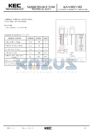 KN4402 datasheet - EPITAXIAL PLANAR PNP TRANSISTOR (GENERAL PURPOSE, SWITCHING)