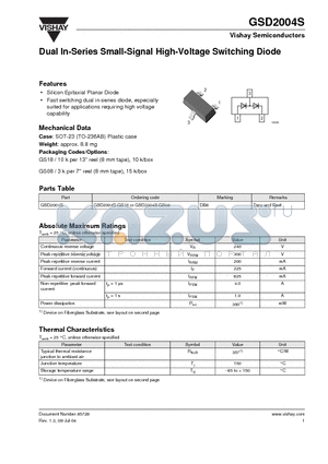 GSD2004S datasheet - Dual In-Series Small-Signal High-Voltage Switching Diode