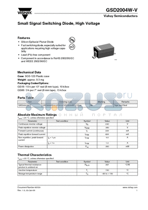 GSD2004W-V-GS18 datasheet - Small Signal Switching Diode, High Voltage