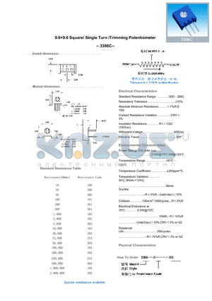 3386C500 datasheet - 9.69.6 Square/ Single Turn /Trimming Potentiometer