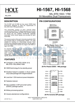 HI-1567CDIM datasheet - 5V MONOLITHIC DUAL TRANSCEIVERS