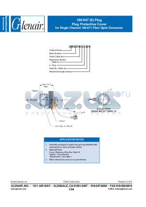 189-047-ZN-F603-6 datasheet - Plug Protective Cover for Single Channel 180-071 Fiber Optic Connector