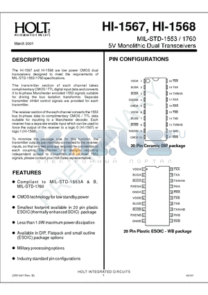 HI-1567CDT datasheet - 5V MONOLITHIC DUAL TRANSCEIVERS