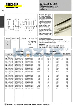 890-39-024-10-802 datasheet - PCB connectors 2.54 mm Single row / double row Solder tail