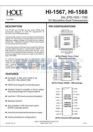 HI-1567PCI datasheet - 5V Monolithic Dual Transceivers