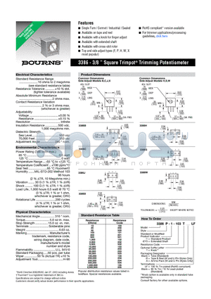 3386H-1-203LF datasheet - 3386 - 3/8  Square Trimpot^ Trimming Potentiometer