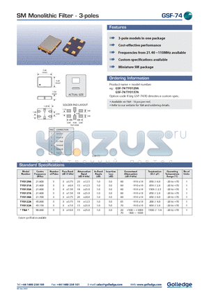 GSF-74TY0132A datasheet - SM Monolithic Filter 3 poles