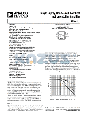 AD623ARM-REEL7 datasheet - Single Supply, Rail-to-Rail, Low Cost Instrumentation Amplifier