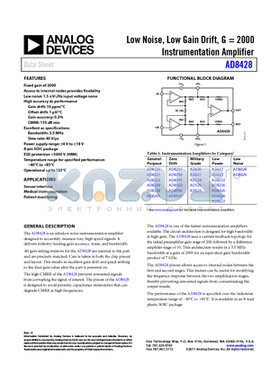 AD624 datasheet - Low Noise, Low Gain Drift, G = 2000 Instrumentation Amplifier