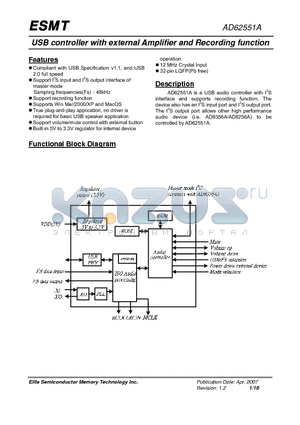 AD62551A datasheet - USB controller with external Amplifier and Recording function