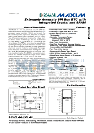 DS3234_10 datasheet - Extremely Accurate SPI Bus RTC with Integrated Crystal and SRAM