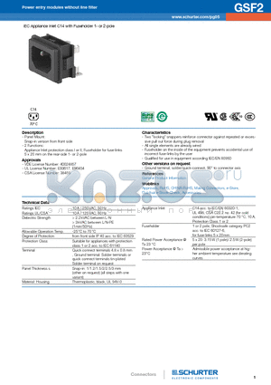 GSF2.1010.01 datasheet - IEC Appliance Inlet C14 with Fuseholder 1- or 2-pole