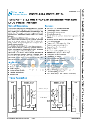 DS32EL0124SQ datasheet - 125 MHz- 312.5 MHz FPGA-Link Deserializer with DDR LVDS Parallel Interface