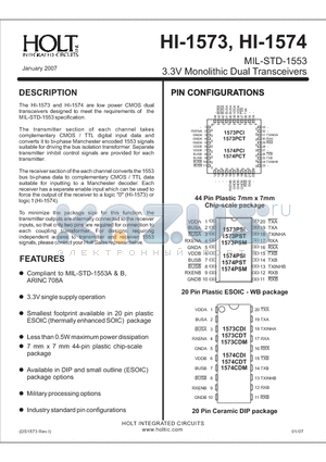 HI-1574PCTF datasheet - 3.3V Monolithic Dual Transceivers