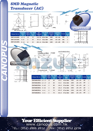 CSMT1403A2730LS datasheet - SMD Magnetic Transducer (AC)