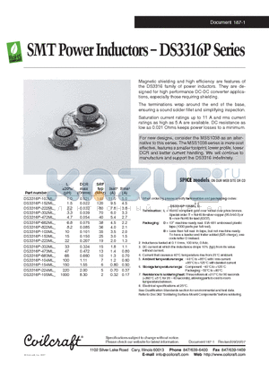 DS3316P-105ML datasheet - SMT Power Inductors