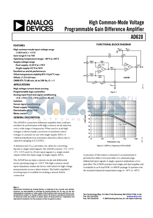 AD628ARM-REEL datasheet - High Common-Mode Voltage Programmable Gain Difference Amplifier