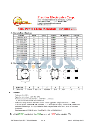 CSN0410H-330M datasheet - SMD Power Choke (Shielded)