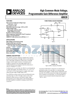 AD628ARMZ datasheet - High Common-Mode Voltage, Programmable Gain Difference Amplifier