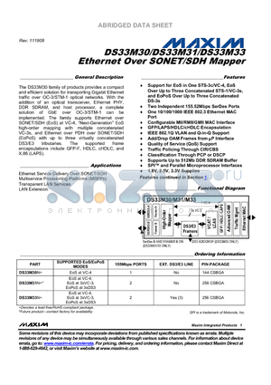 DS33M30N+ datasheet - Ethernet Over SONET/SDH Mapper