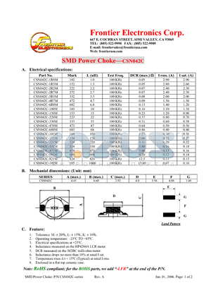 CSN042C-102M datasheet - SMD Power Choke