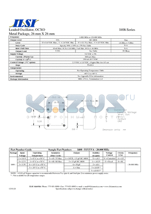 I408-31531FA-20.000 datasheet - Leaded Oscillator, OCXO Metal Package, 26 mm X 26 mm
