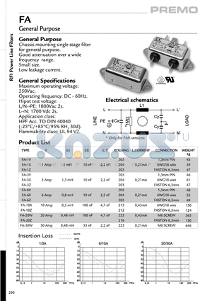 FA-10X datasheet - RFI Power Line Filters