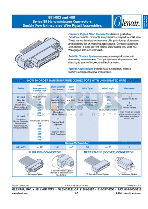 891-003-21PA2-0D3 datasheet - Nanominiature Connectors Double Row Uninsulated Wire Pigtail Assemblies