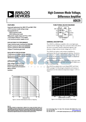 AD629BR-REEL7 datasheet - High Common-Mode Voltage, Difference Amplifier
